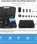 Front Leaf Spring Pin And Bushing Service Kit For Trucks And Heavy Duty Repairs A Must Have Universal Compatibility With Horton Pins And Bushings Fits Commercial And Pickup Trucks displayed with open and closed cases, multiple components visible.