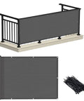 Dark Grey Balcony Privacy Screen Fence Cover 3x10 Feet HDPE UV Protected Weather Resistant Shield for deck and patio use.