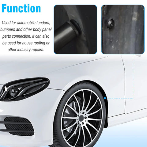 All In One Rivet Gun Set With Nylon Blind Rivets In Three Sizes for automotive bumper and fender repair illustration