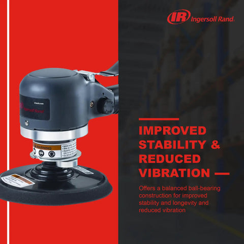 Dual Action 6 Inch Angle Air Sander With Quiet Orbit And Side Exhaust For Smooth Swirl Free Finishes displayed in a workshop
