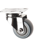 Heavy duty swivel caster with stainless steel plate, 250 lbs load capacity, polyurethane wheel, for furniture and carts.