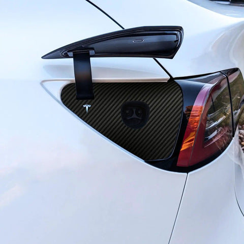 Custom Carbon Fiber Charge Port Wrap Fits Tesla Model 3 And Model Y Vehicles 2018 Through 2024 Scratch Shield Skin installed on charge port.