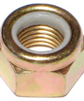 Nylon Insert Lock Nuts M14 Thread 1.5 Fine, 14mm Yellow Zinc Finish, Steel, 4 Pack, single nut close-up view