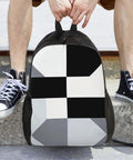 Slick Black And White Piano Grid Laptop Backpack Crafted From Heavy Duty Waterproof Oxford Cloth With Ultra Plush Straps on legs.