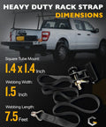 Dimensions of Badass Heavy Duty Ratchet Straps With J Hooks For Ladder Rack And Pickup Cargo 1.5 Inch Wide Webbing.
