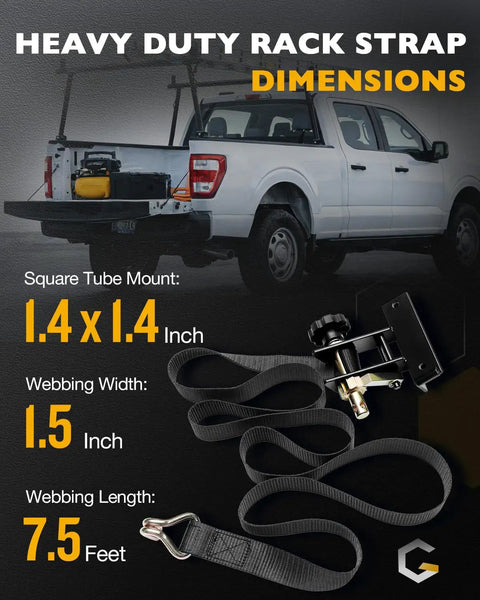 Dimensions of Badass Heavy Duty Ratchet Straps With J Hooks For Ladder Rack And Pickup Cargo 1.5 Inch Wide Webbing.