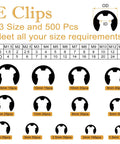 Diagram showing 13 E Clip sizes from 1.5mm to 15mm, part of Heavy Duty C And E Clip Assortment Kit With 1000 Pieces, Black Carbon Steel