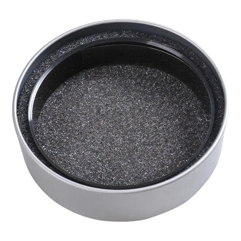 Gray metal tin round case with black foam insert