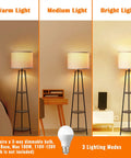 Three Tier Round Corner Floor Lamp With Shelves Dimmable Levels White Fabric Shade Tall Modern Standing Lamp display
