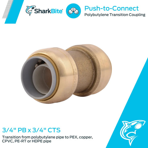 3/4 Inch Polybutylene Transition Coupling Brass Push To Connect Plumbing Fitting For PEX Copper CPVC PERT HDPE Easy Install In Tight Spaces Durable Transition Adapter