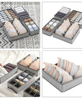 Four Piece Slick Underwear Storage Organizers featuring nifty grid layouts for foldable oxford fabric drawer bins with bras and socks.