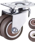 Heavy Duty Twin Rubber Casters 2 Inch Super Quiet Furniture Rollers with chrome swivel base and dual wheels.