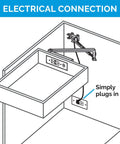 Discreet Drawer Mounted Power Station Featuring Brushed Stainless Steel GlidePanel with plug-in electrical connection diagram.