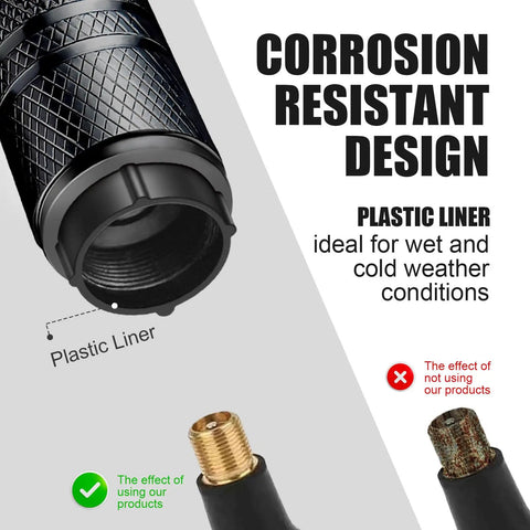 Close-up of Premium Metal Tire Valve Caps 4 Pack With Plastic Liner Built To Last Durable Corrosion Resistant And Leak Proof