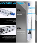 Side Mount Ball Bearing Drawer Rails 1 Pair 12-40 Inch Full Extension Sliding 3 Fold Heavy Duty with lock, close-up on build.