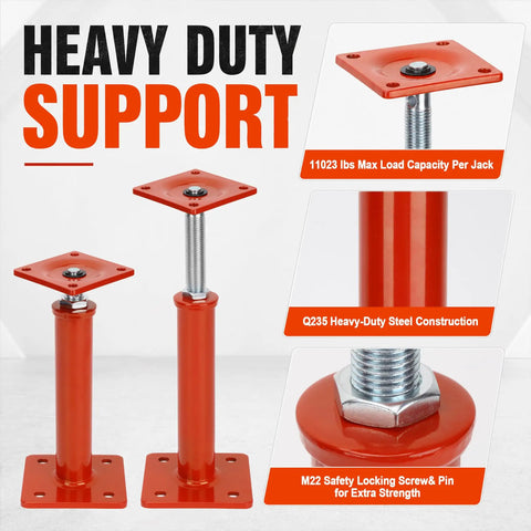 Heavy Duty House Leveling Floor Jacks Set Of Four Adjusts From Eleven To Sixteen Inches Handles Up To Eleven Thousand Pounds, steel construction with adjustment feature.