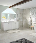 Modern bathroom with Townsend 24 Inch Double Towel Bar In Brushed Nickel Built From Durable Brass and sleek white fixtures.