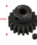 18T pinion from Mod 1 Hardened Steel M1 Pinion Gear Set for 5mm RC Motor Shaft, shown with 14mm diameter and screw.