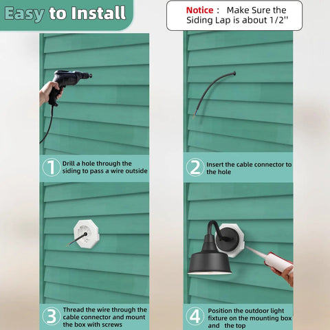 Vinyl Siding Mounting Block With Built In Electrical Box For One Half Inch Lap Siding White 8141 Vertical Siding Mounting Kit installed on vinyl siding