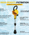 Cordless Stick Water Transfer Pump With 21V Battery And Fast Charger, 750 GPH Flow, anti-clogging filter and aluminum tubing.