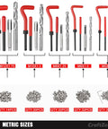 Metric sizes of Gearhead Friendly Thread Repair Kit For Auto Shop Use With Universal SAE And Metric Inserts Includes Drill Bits Taps And Tools