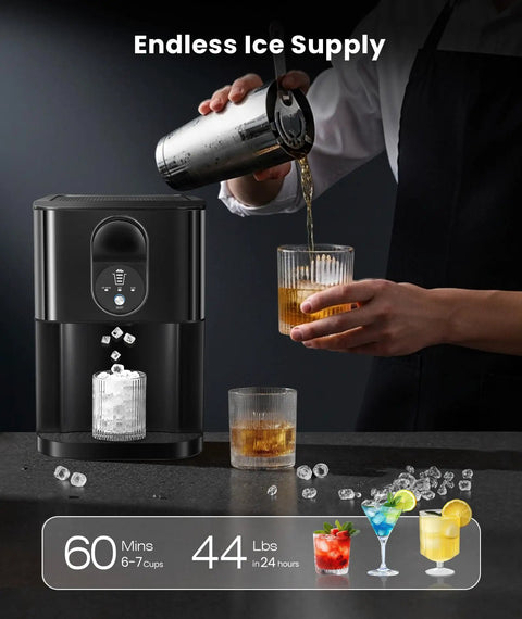 Black Countertop Nugget Ice Maker With Dispenser For Home Kitchen Bar Office Delivers 44 Lbs Per Day of Chewable Nugget Ice