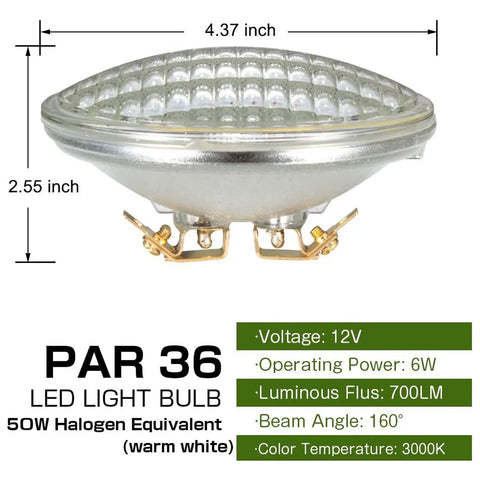 PAR36 LED Landscape Bulbs 6W 700 Lumens Warm White 3000K Low Voltage 12V AC DC for Outdoor Tractor Lighting, bulb details