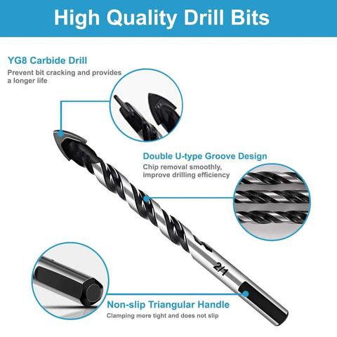 Ocasar 12Pcs masonry drill bit set; carbide-tipped twist bits for concrete and brick, 1/8 to 1/2 in