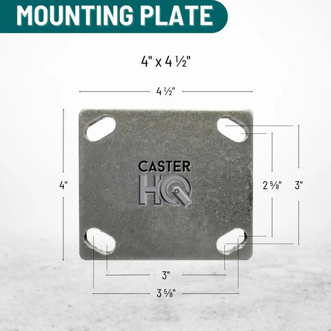 Real Deal 6 Inch Rigid Fixed Caster With Heavy Duty Polyurethane Wheel And 1200 Lb Capacity mounting plate dimensions 4x4.5 inches
