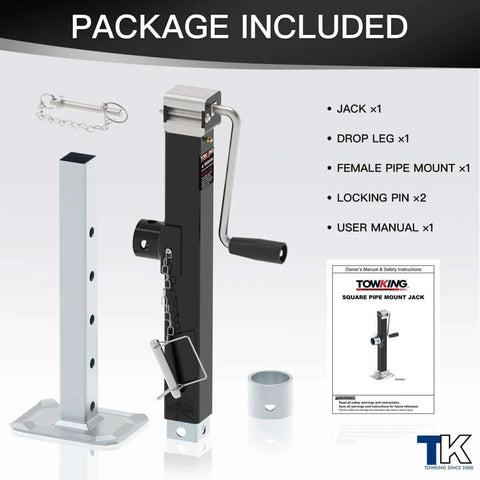 Rugged 8000 Pound Pipe Mount Tongue Jack With 15 Inch Lift And Adjustable Drop Leg Swivel Weld On Trailer Jack for RVs and trailers