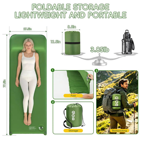 Cloudlike Memory Foam Camping Sleeping Pad With Pillow, Foldable Self Inflating Mattress Pad, showing foldable design and portability