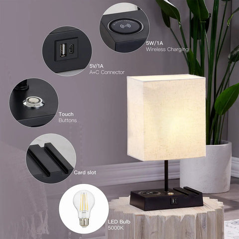 Wireless Charging Bedside Lamps Set Of 2 With USB A And C Ports Phone Stands 3 Way Dimmable Touch Control Nightstand Lamps For Bedroom Bulbs Included Now with features highlighted