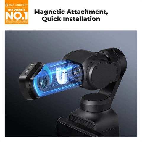Effect Lens And ND Filter Kit For DJI Osmo Pocket 4/3 with magnetic attachment showing quick installation