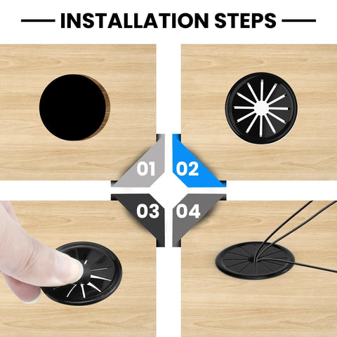 Installation steps for petal shaped cable grommets for one and one half inch wire holes pack of five nylon 94V2