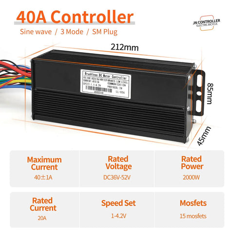 Beefy 40A Sine Wave Controller With CS866 Color Display For 500W 800W 1000W And 1800W Electric Bicycles Hub Motors, Adjustable Throttle And PAS, Aluminum Housing For Superior Heat Dissipation, 24V 36V 48V Compatible