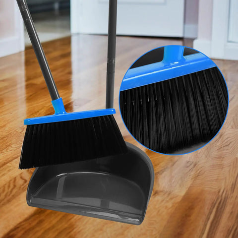 Long Handle Broom And Dustpan Set For Indoor Outdoor Cleaning Upright Stand Dustpan Adjustable Height Rustproof Build