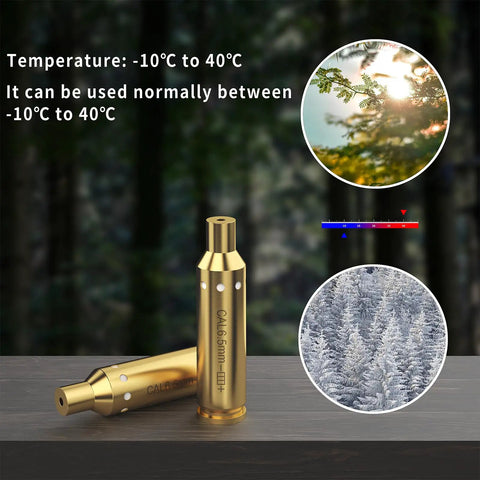 Red Laser Bore Sighter For 6.5 Creedmoor Caliber with temperature range -10°C to 40°C on wooden surface