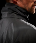 Back view of Men's Waterproof Shell Jacket with Detachable Hood and High Collar, Breathable Fully Taped Seams, Black Large