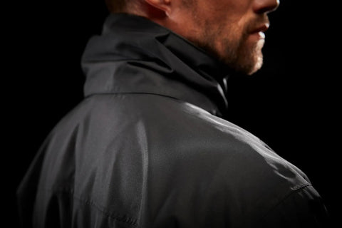 Back view of Men's Waterproof Shell Jacket with Detachable Hood and High Collar, Breathable Fully Taped Seams, Black Large