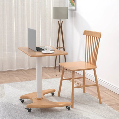 Real Slick Mobile Adjustable Standing Desk With Buttery Smooth Rollaway Casters, Ergonomic Height Adjusting Computer Cart with laptop and chair.