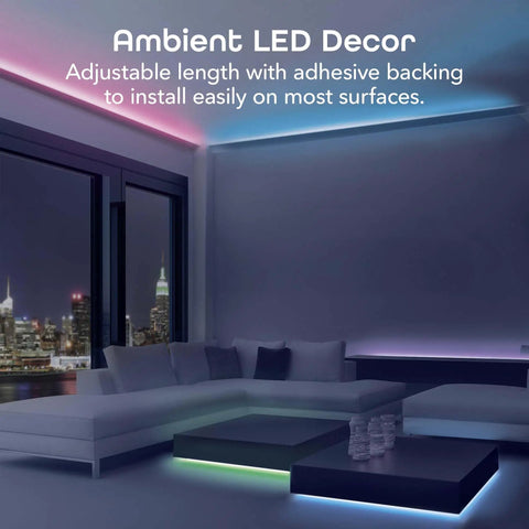 Living room with Prisma 16.4ft Smart WiFi LED Strip Lights That Work With Alexa And Google Assistant 16 Million Colors installed