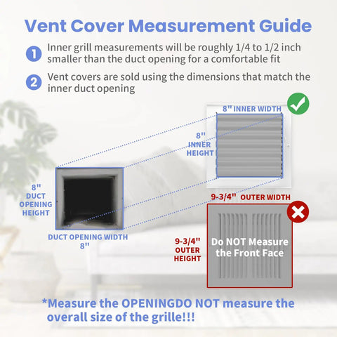 Durable 8 By 8 Inch Duct Opening Air Vent Cover Measurement Guide for Wall Or Ceiling with Dimensions