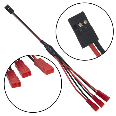 Four Piece JR Y Harness Wire Splitter Set 7.87 Inch JR Male To JST Female Y Cable For Servo Receiver Extensions close-up view