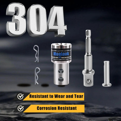 Built Tough Heavy Duty Stainless Steel Trailer Jack Crank Handle Power Drill Adapter With Half Inch Socket Bit for drill use.