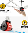 Pop Up Canopy With One Push Center Lock Technology For Fast Easy Setup In Seconds 10x10 Ft locking mechanism and wheel