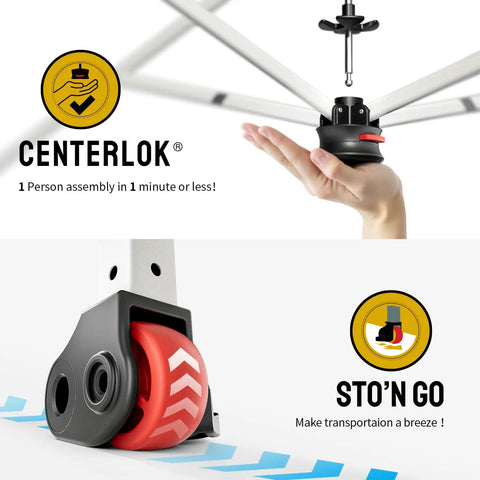 Pop Up Canopy With One Push Center Lock Technology For Fast Easy Setup In Seconds 10x10 Ft locking mechanism and wheel