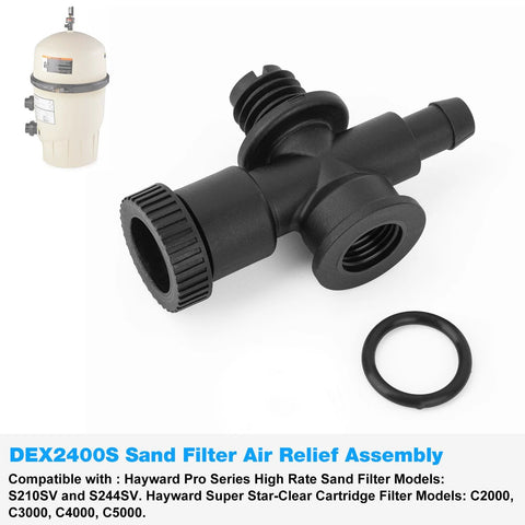 Black plastic sand filter air-relief valve assembly with O-ring for pool/spa sand filters