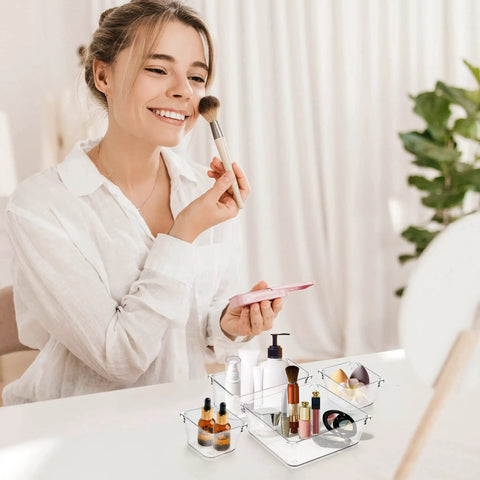 Six Pack Clear Drawer Organizers Heavy 6 X 9 Plastic Storage Bins With Non Slip Base Hella Durable Vanity Makeup Trays To Keep Your Dresser Crisp And Absolutely Clutter Free Forever