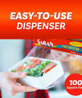 Ridiculously Handy Clear Plastic Wrap For Kitchen Storage, Easy Dispense, shown wrapping a salad dish, 100 sq ft version.