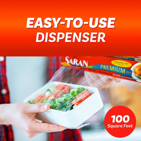 Ridiculously Handy Clear Plastic Wrap For Kitchen Storage, Easy Dispense, shown wrapping a salad dish, 100 sq ft version.